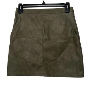 Shinestar Mini Skirt, Women's S OliveGreen Faux Leather Pockets 55%Viscose Lined